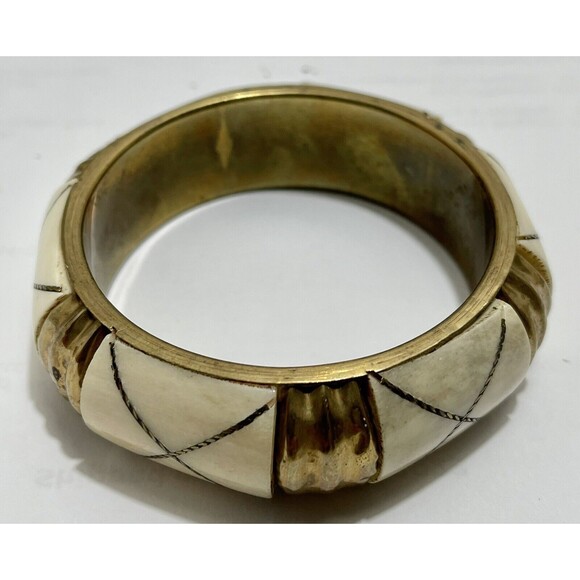 VINTAGE MNG BRASS BONE/STONES BANGLE BRACELET FASHION EUC - Picture 6 of 9